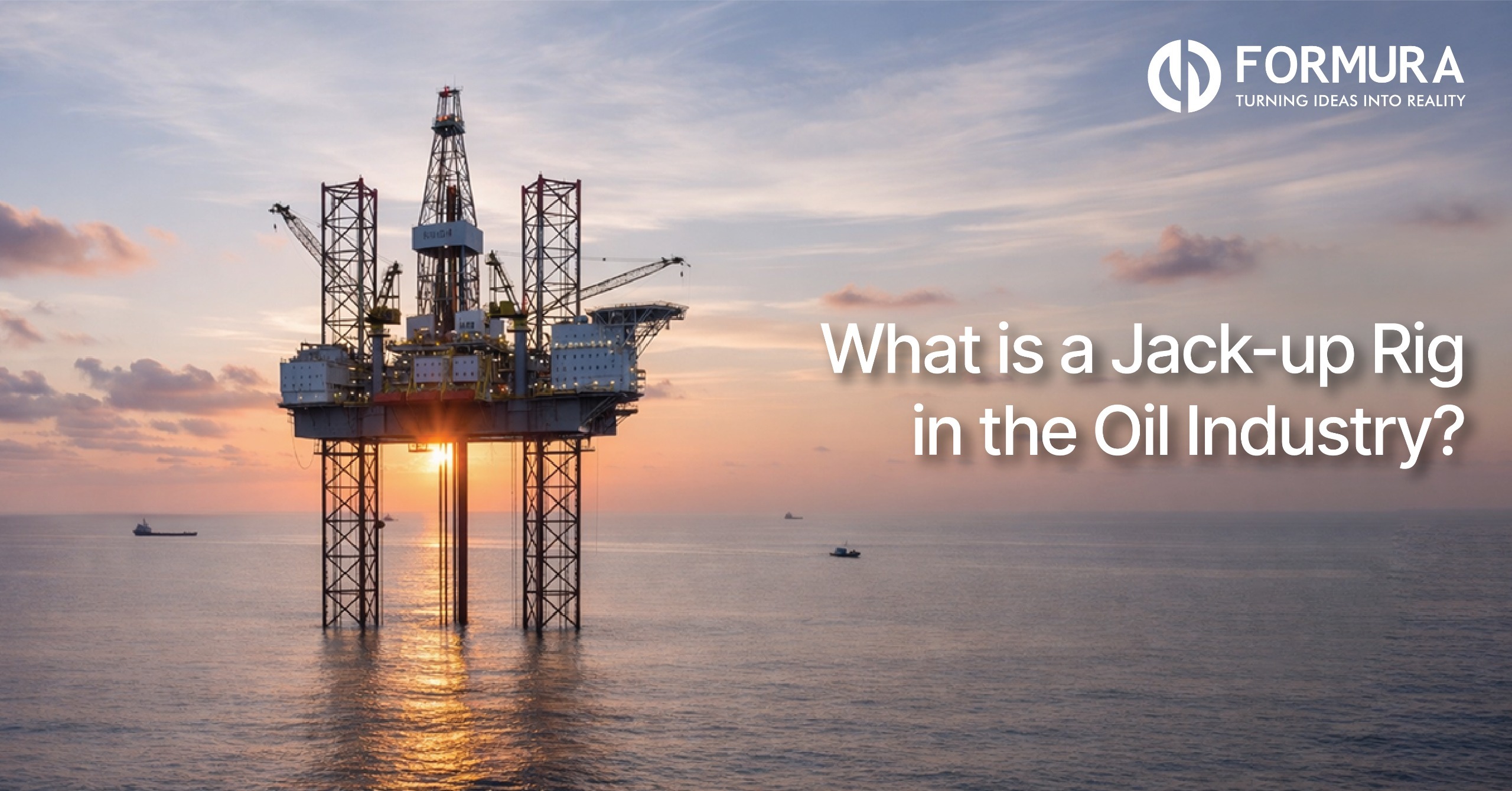 Jack-up rig operating in shallow waters during oil drilling operations